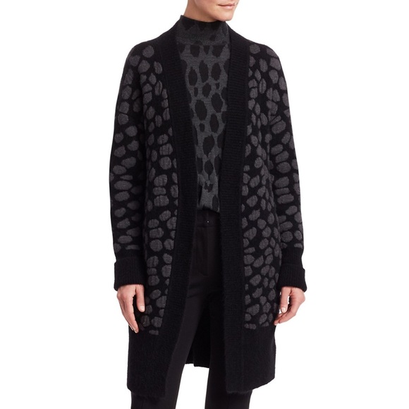 AKRIS PUNTO Animal-Print Wool Shawl Cardigan Black